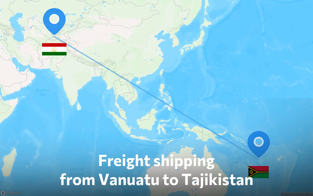 Shipping route from Vanuatu to Tajikistan