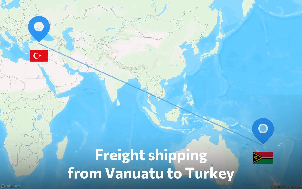 Shipping route from Vanuatu to Turkey