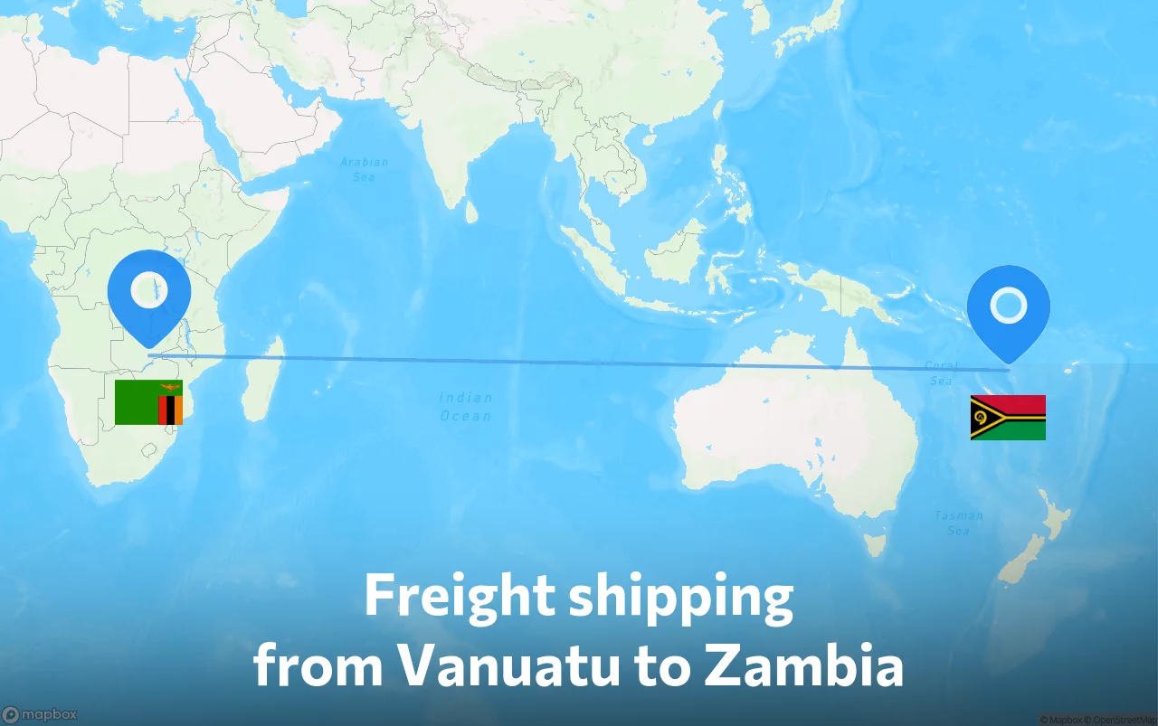 Shipping route from Vanuatu to Zambia