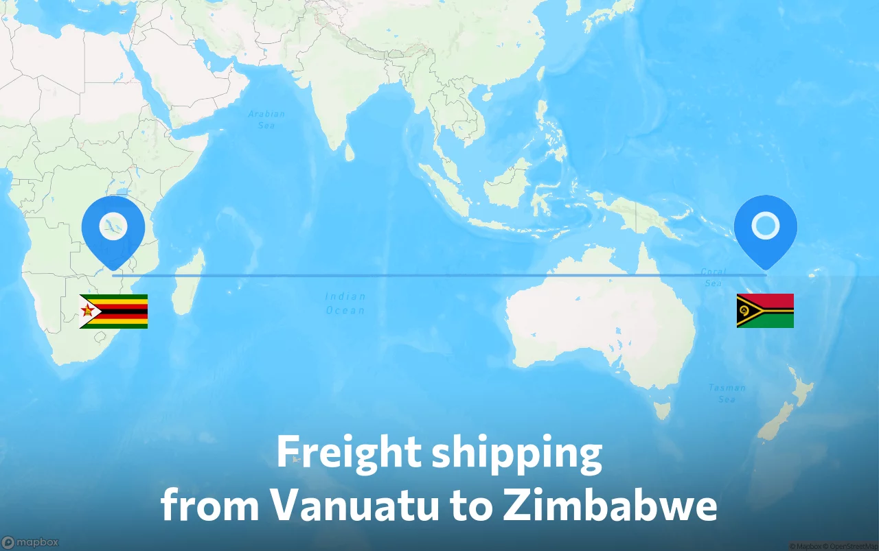 Shipping route from Vanuatu to Zimbabwe