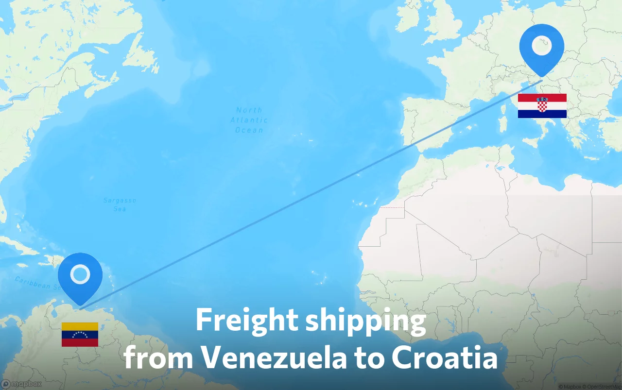 Shipping route from Venezuela to Croatia