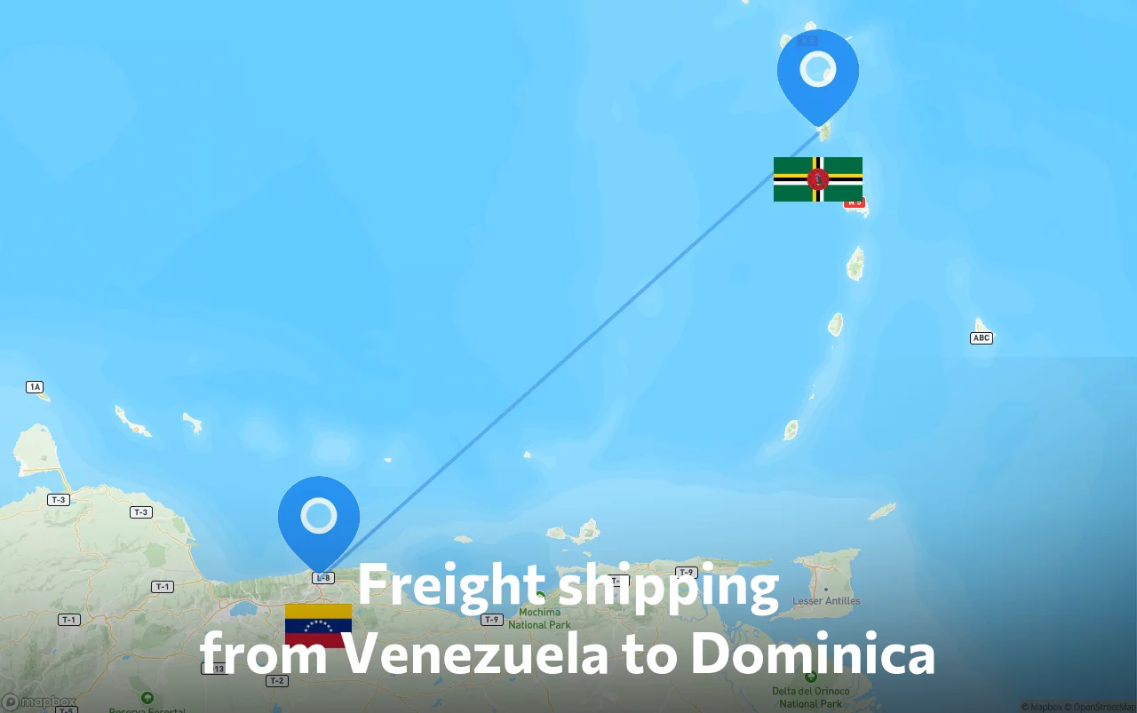 Shipping route from Venezuela to Dominica