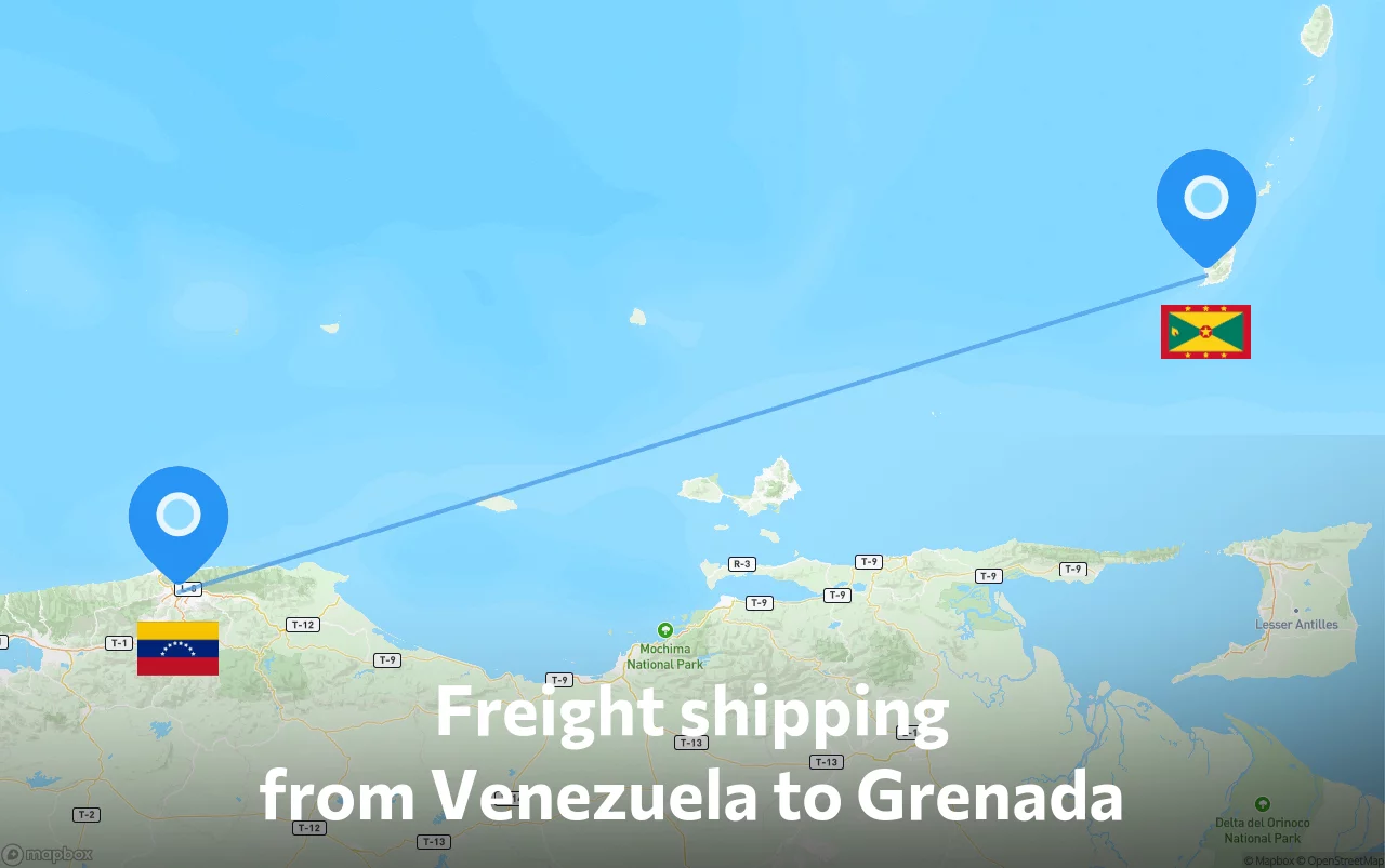 Shipping route from Venezuela to Grenada
