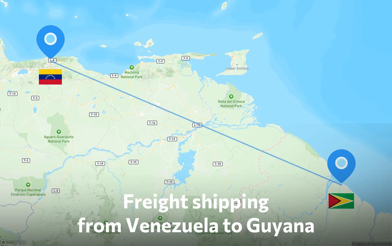 Shipping route from Venezuela to Guyana