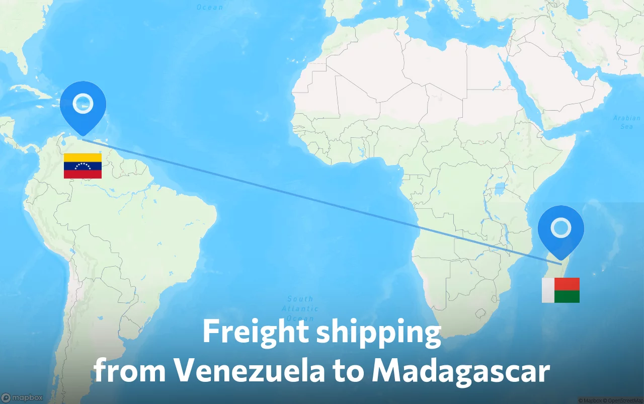 Shipping route from Venezuela to Madagascar