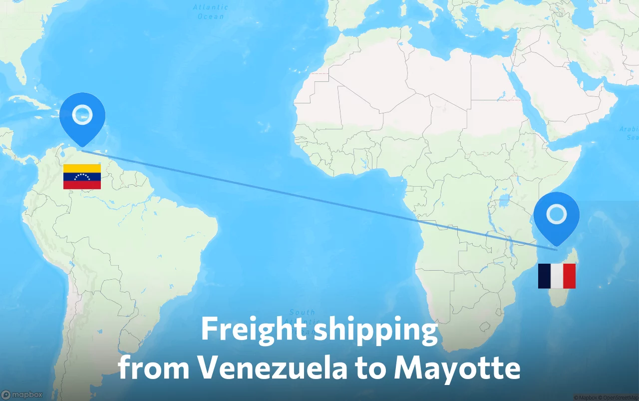 Shipping route from Venezuela to Mayotte