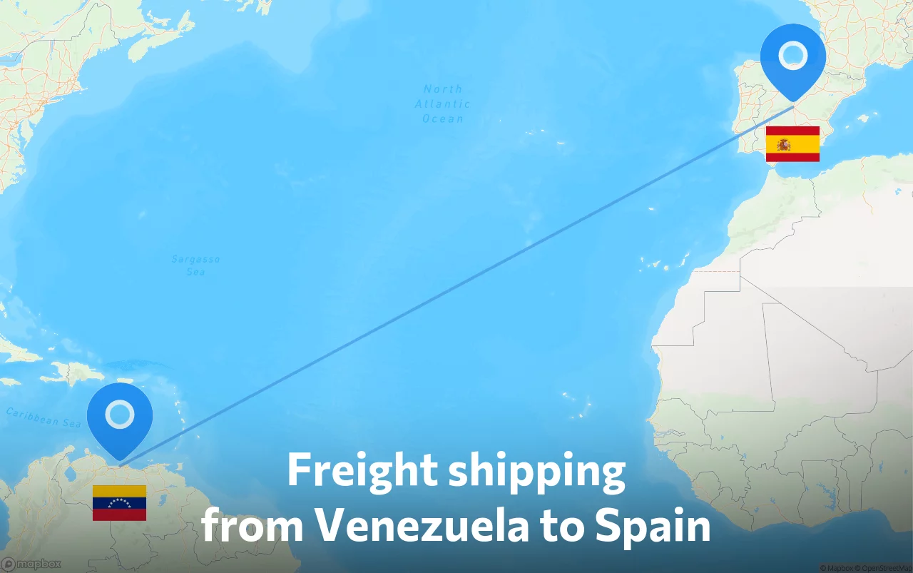 Shipping route from Venezuela to Spain