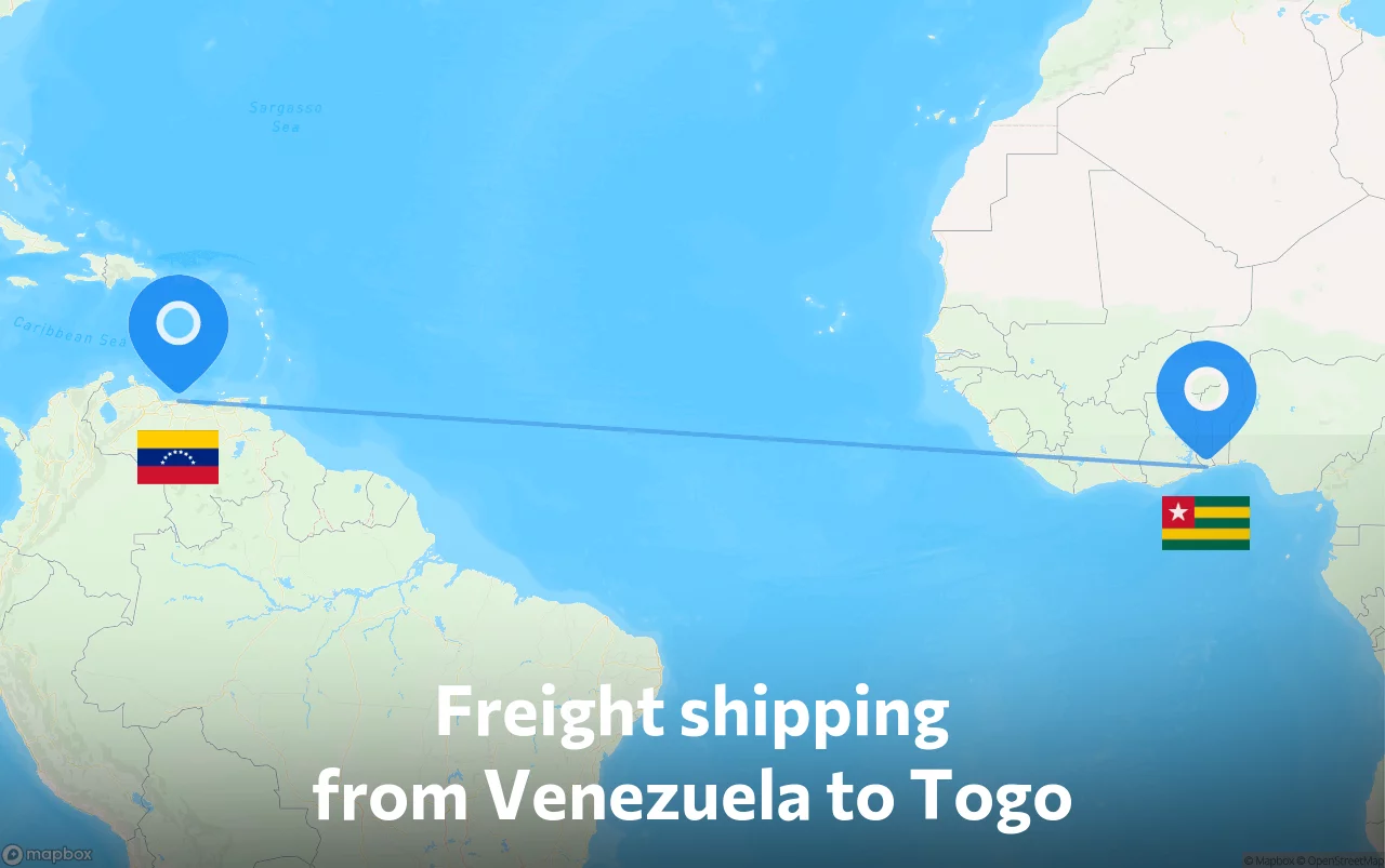 Shipping route from Venezuela to Togo
