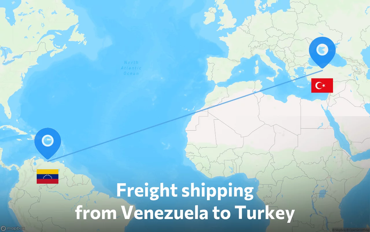 Shipping route from Venezuela to Turkey