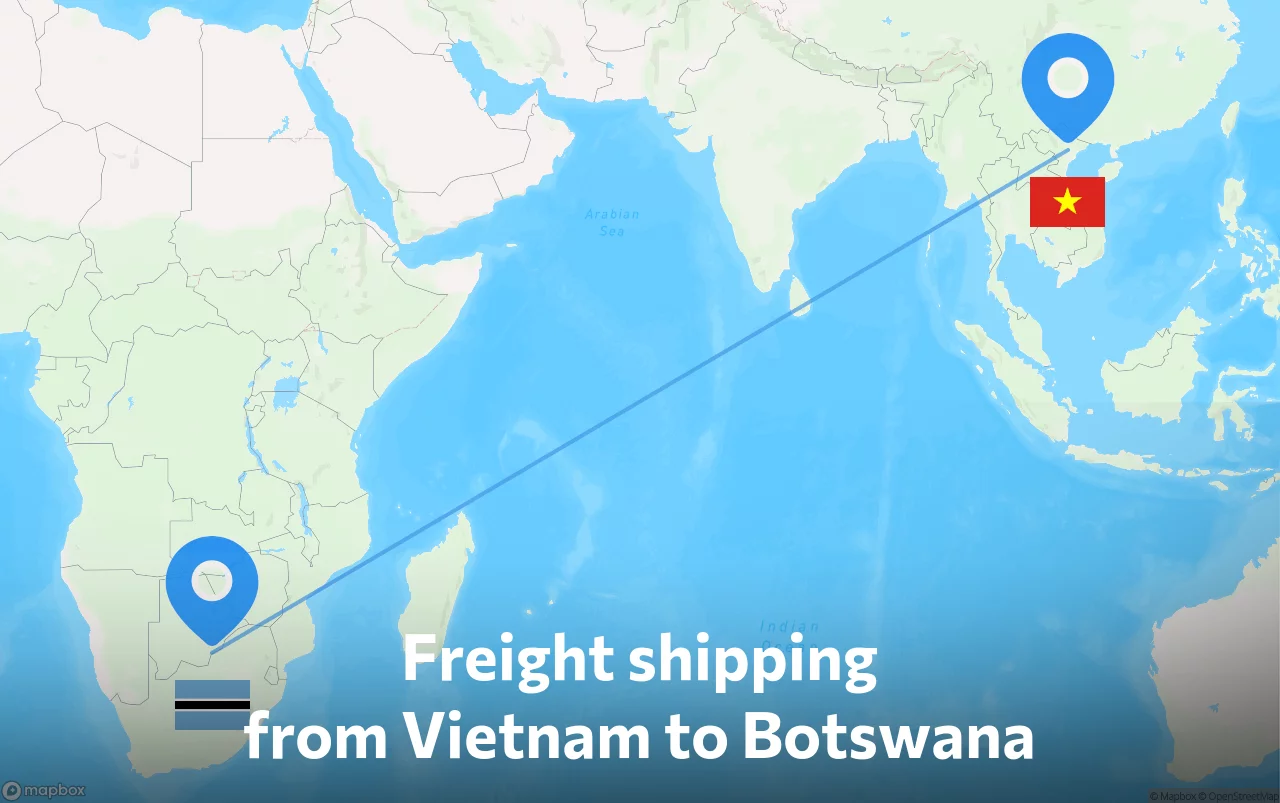 Shipping route from Vietnam to Botswana