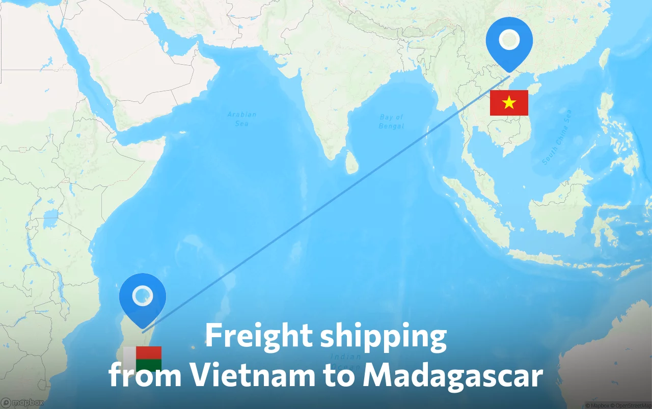 Shipping route from Vietnam to Madagascar