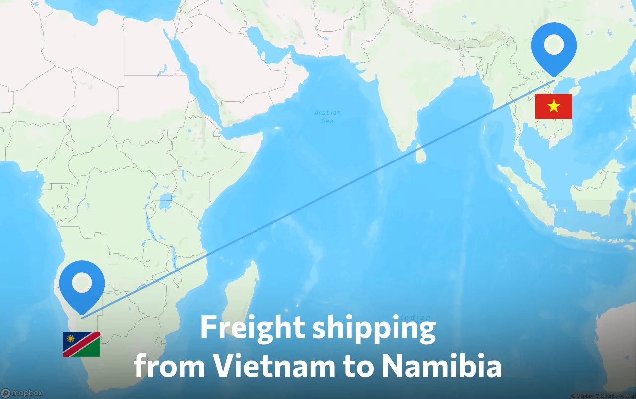 Shipping route from Vietnam to Namibia