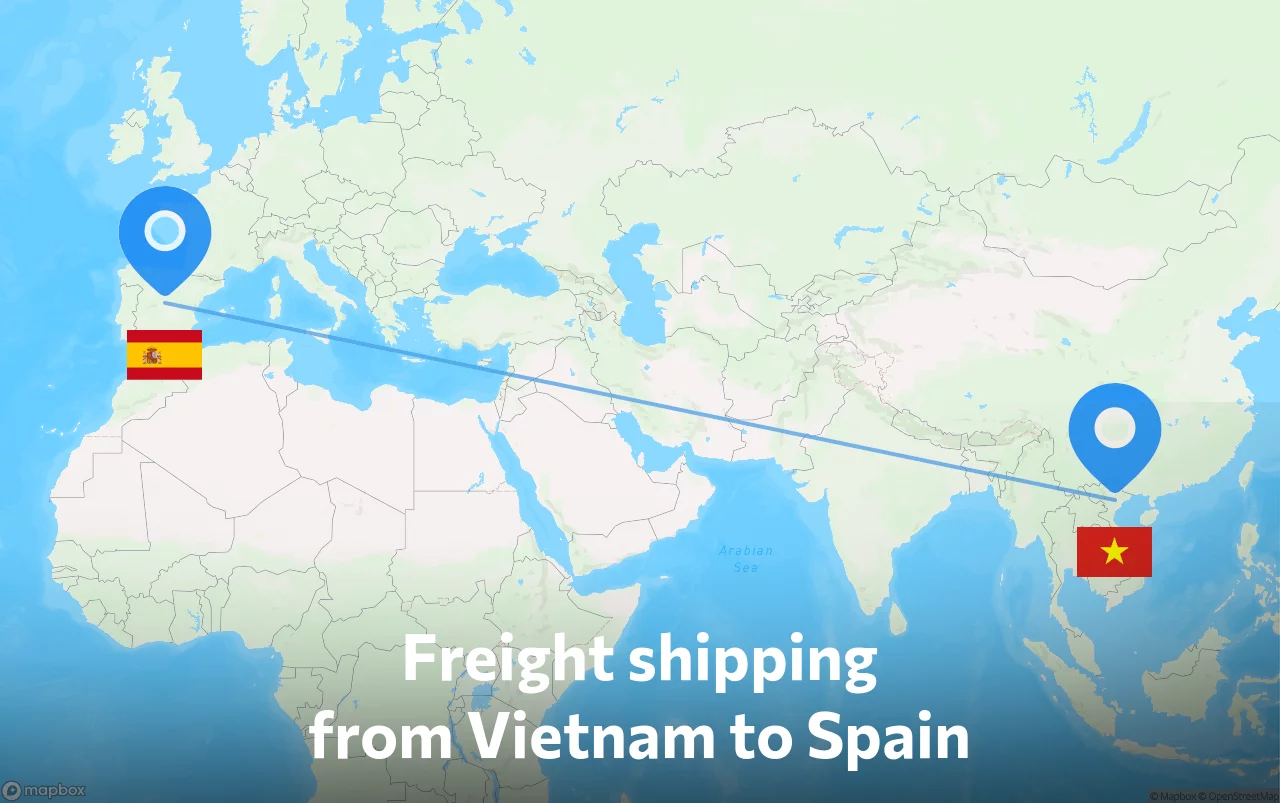 Shipping route from Vietnam to Spain