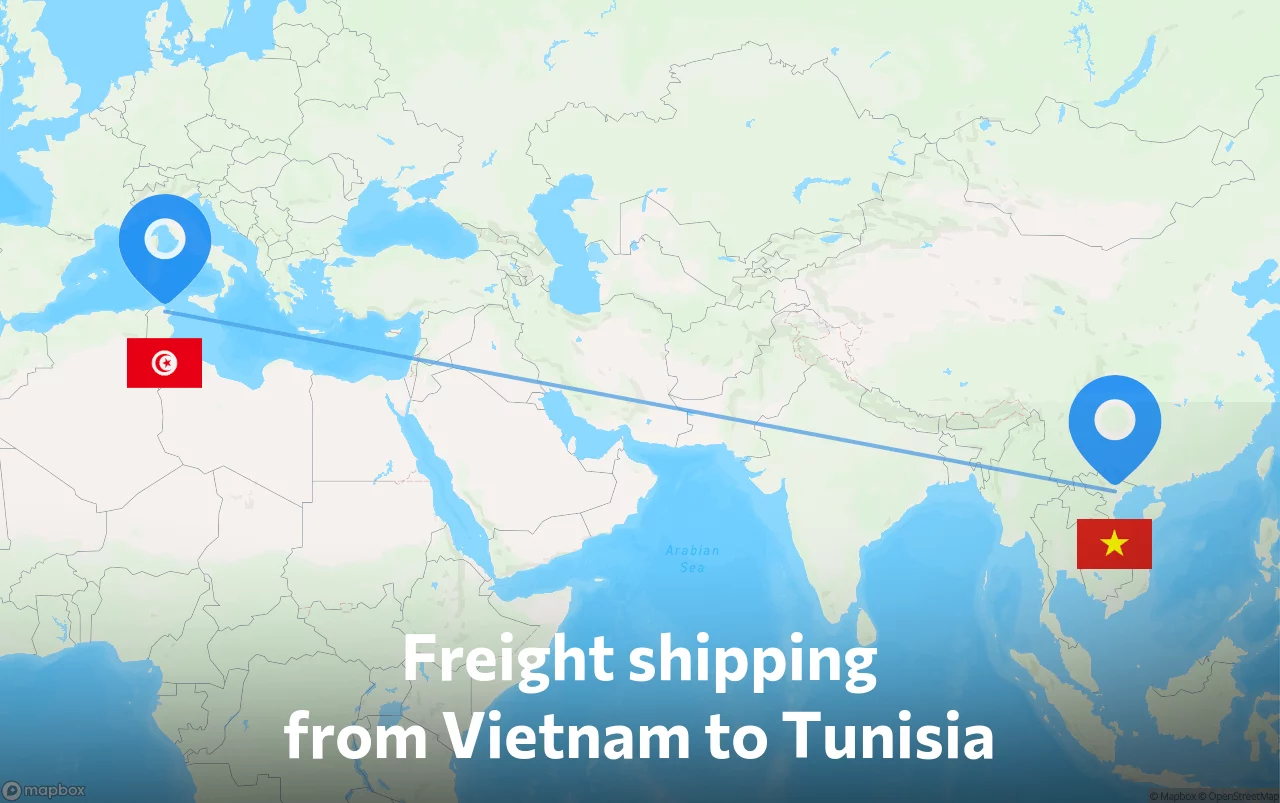 Shipping route from Vietnam to Tunisia
