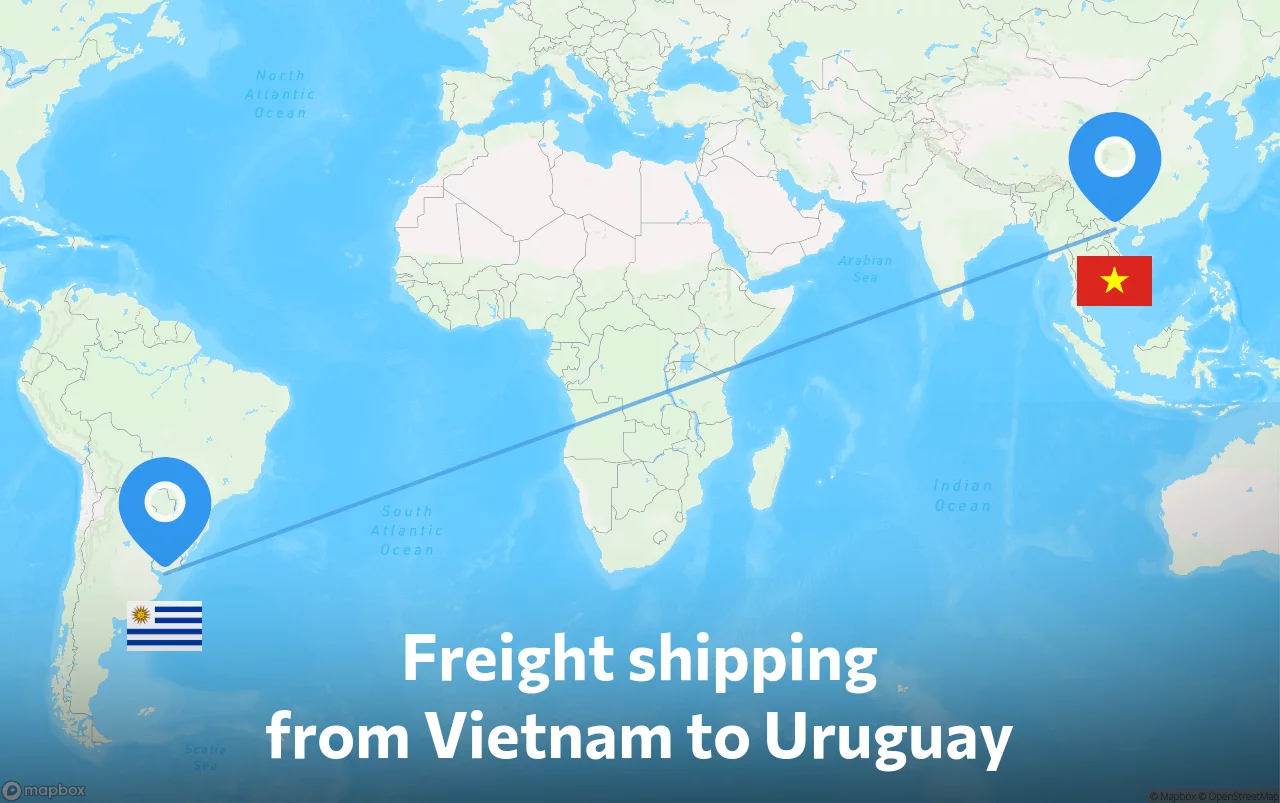 Shipping route from Vietnam to Uruguay