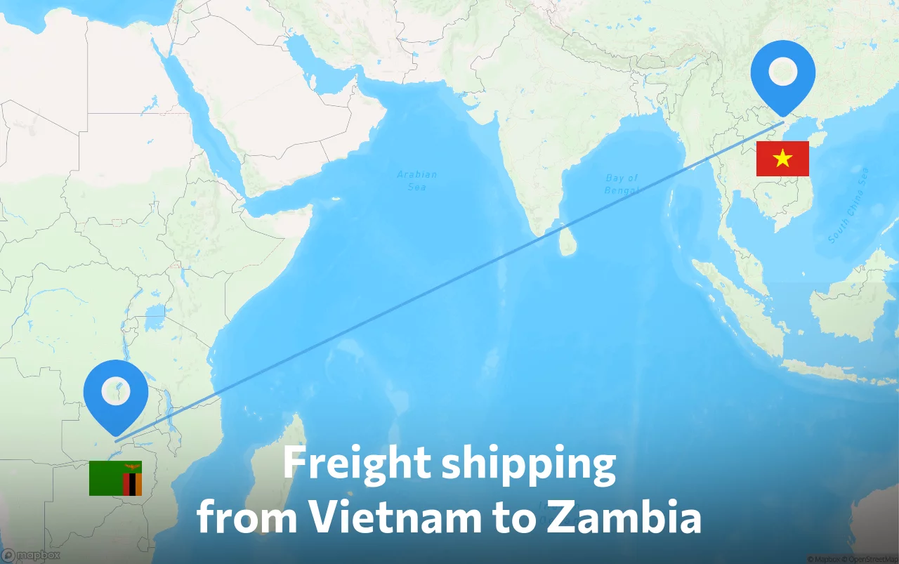 Shipping route from Vietnam to Zambia