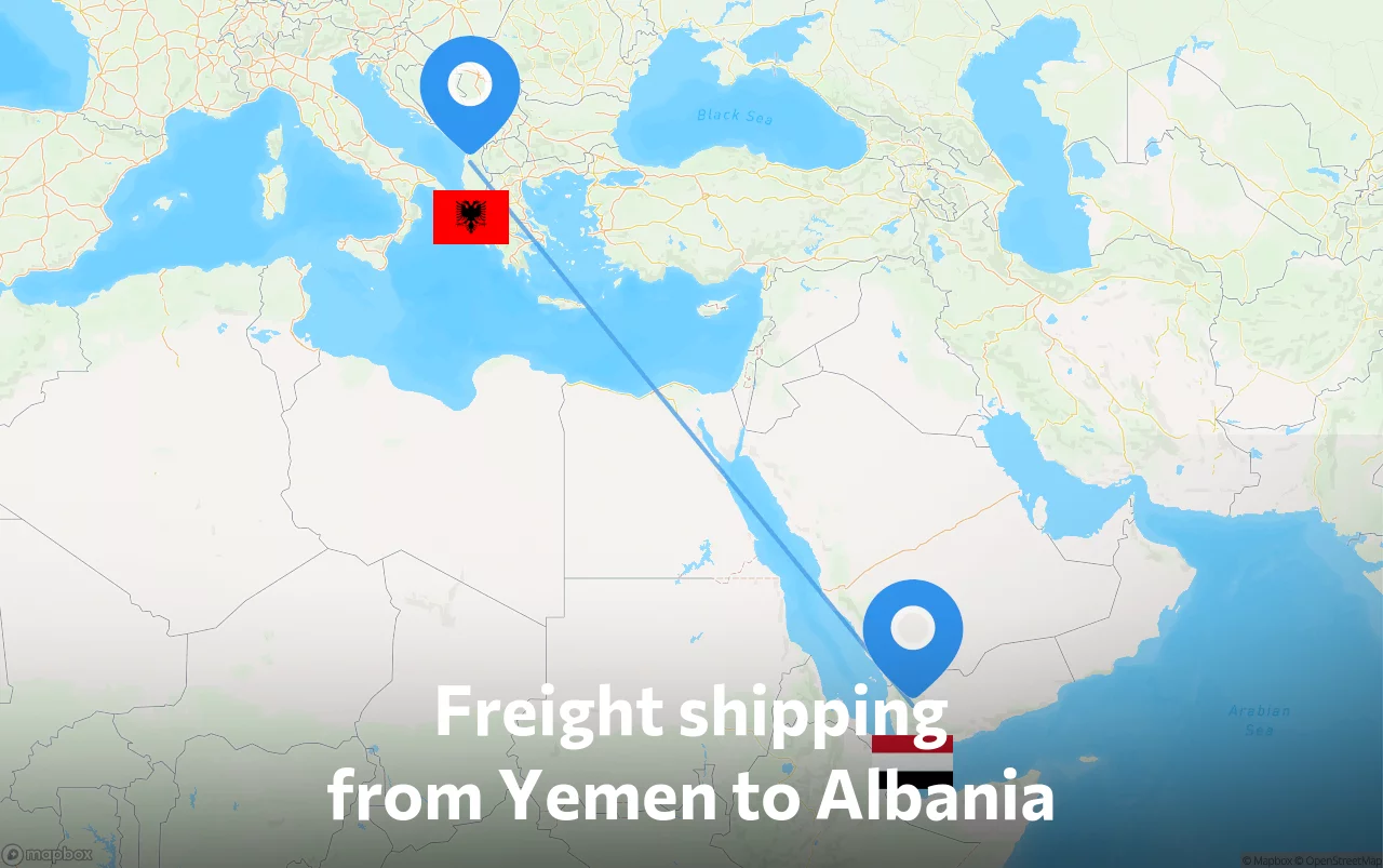 Shipping route from Yemen to Albania