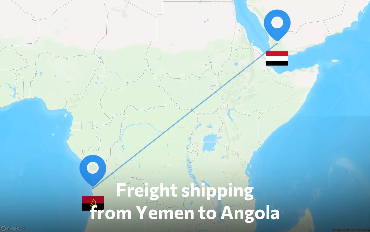 Shipping route from Yemen to Angola
