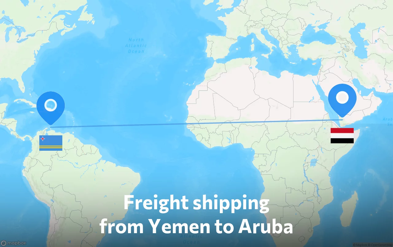 Shipping route from Yemen to Aruba