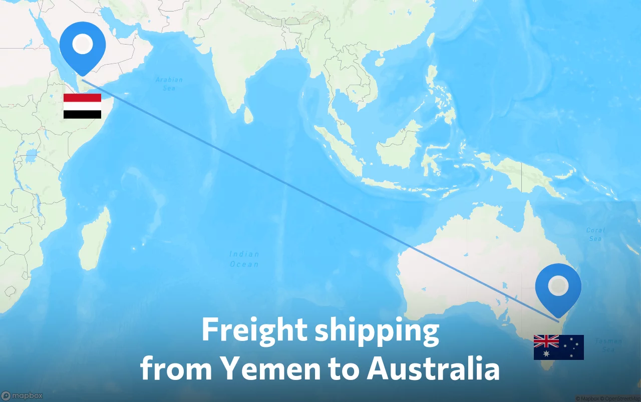 Shipping route from Yemen to Australia