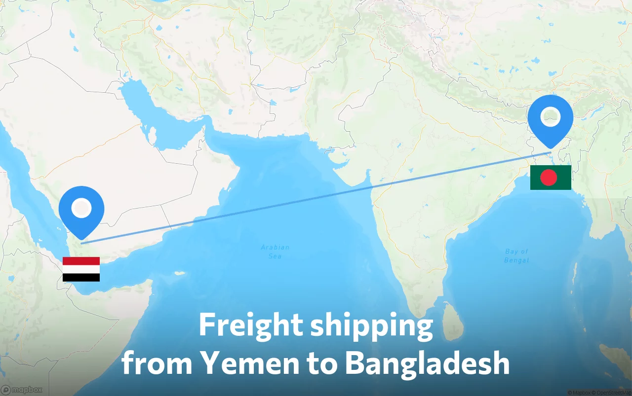 Shipping route from Yemen to Bangladesh