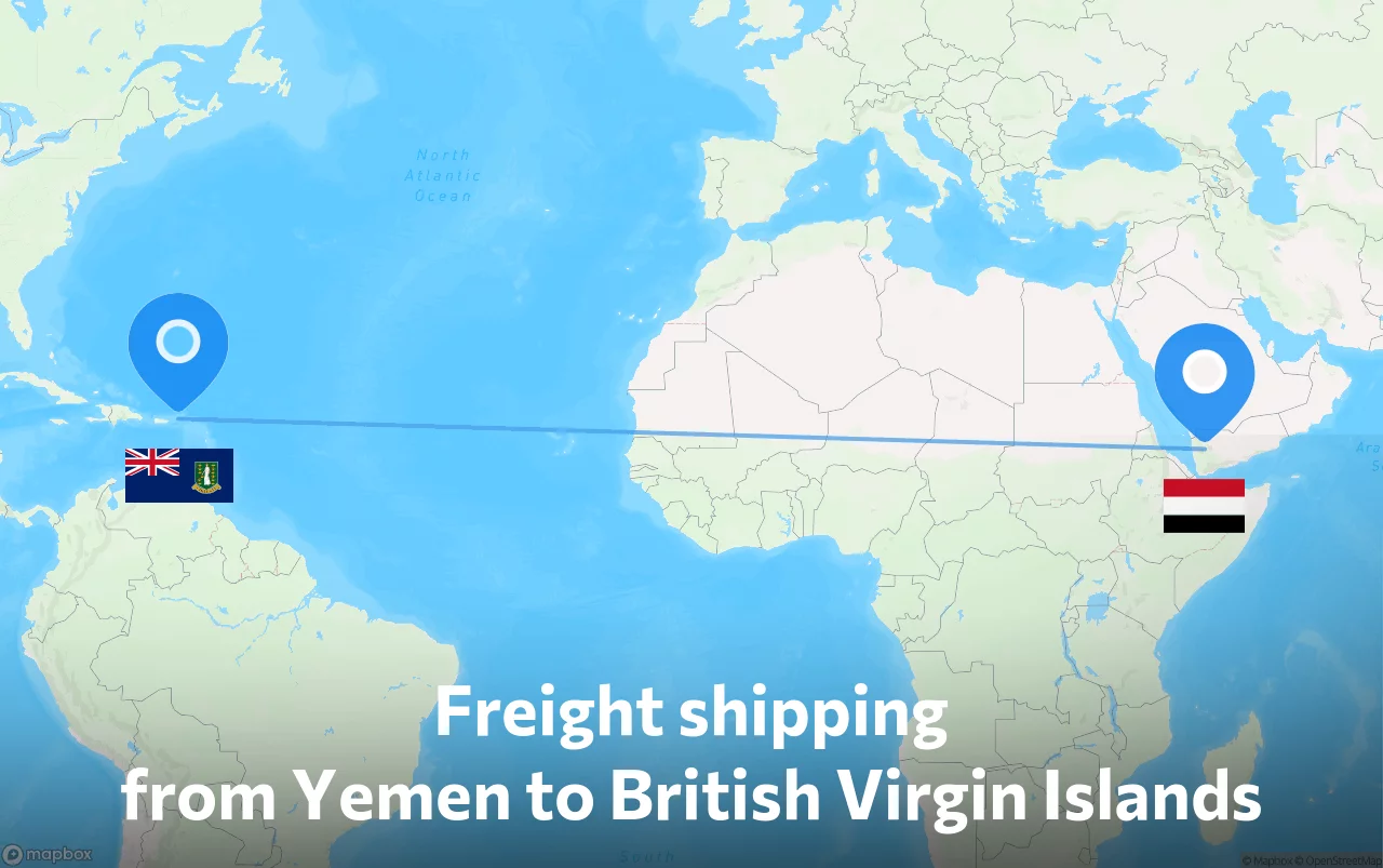 Shipping route from Yemen to British Virgin Islands