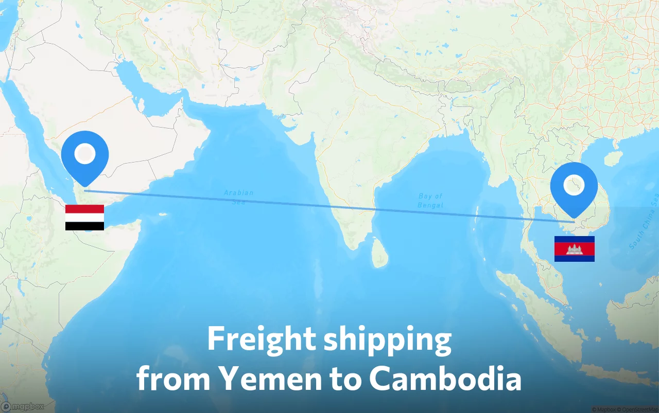Shipping route from Yemen to Cambodia