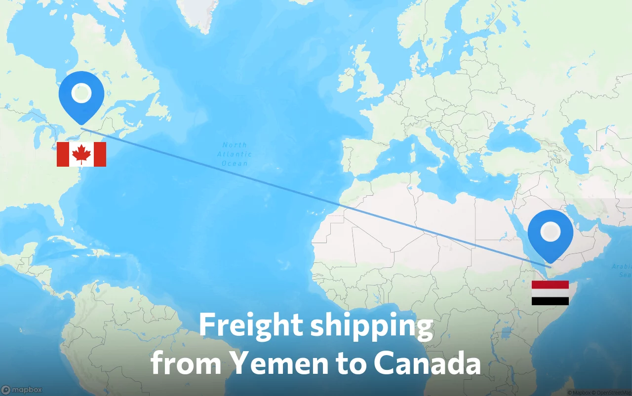 Shipping route from Yemen to Canada