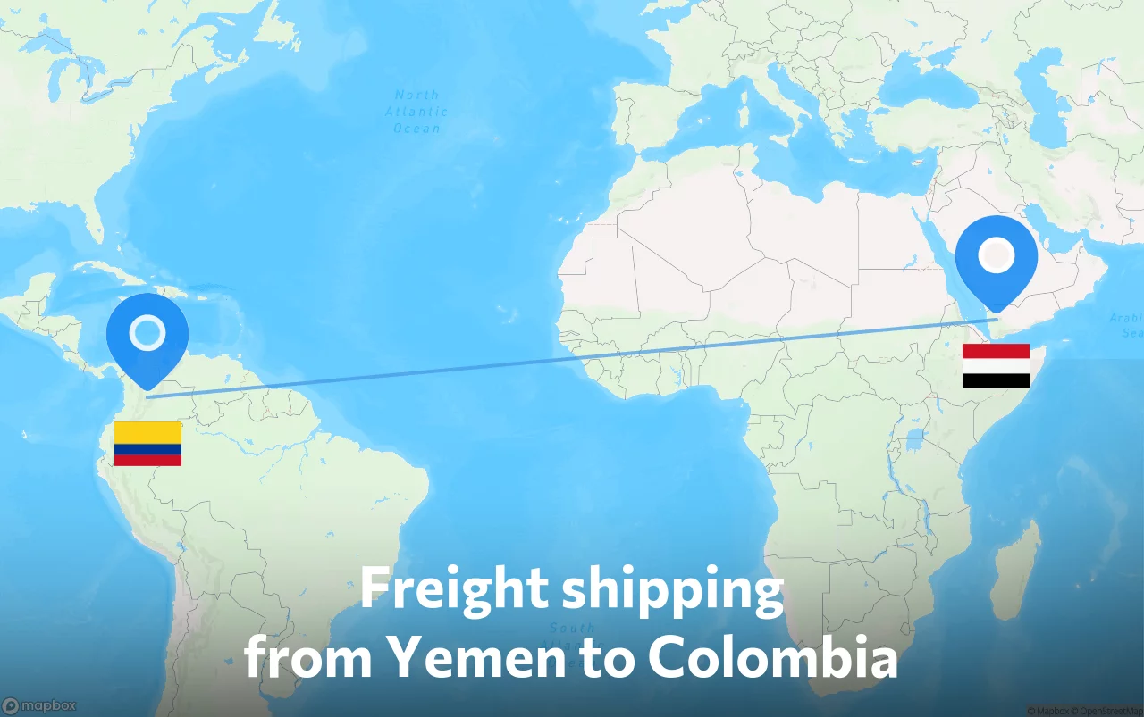 Shipping route from Yemen to Colombia