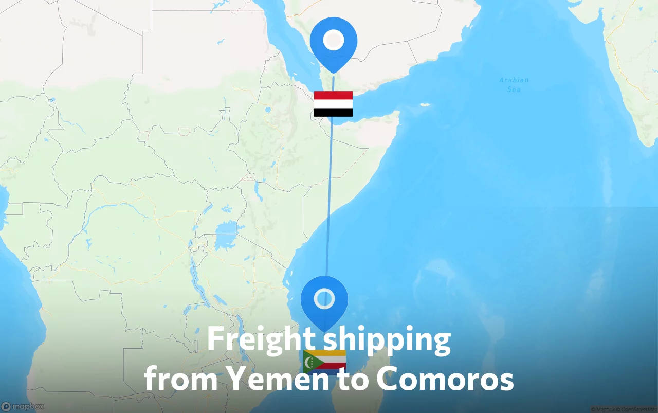 Shipping route from Yemen to Comoros