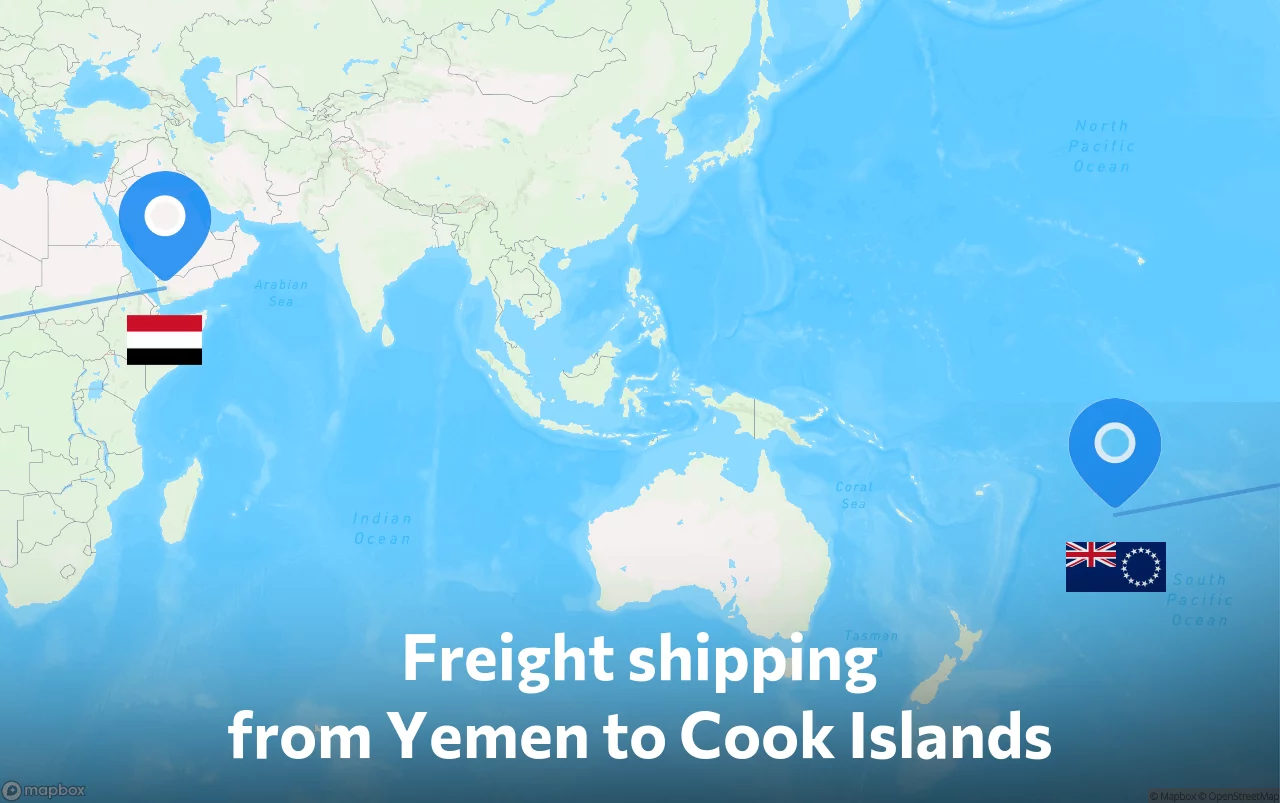 Shipping route from Yemen to Cook Islands