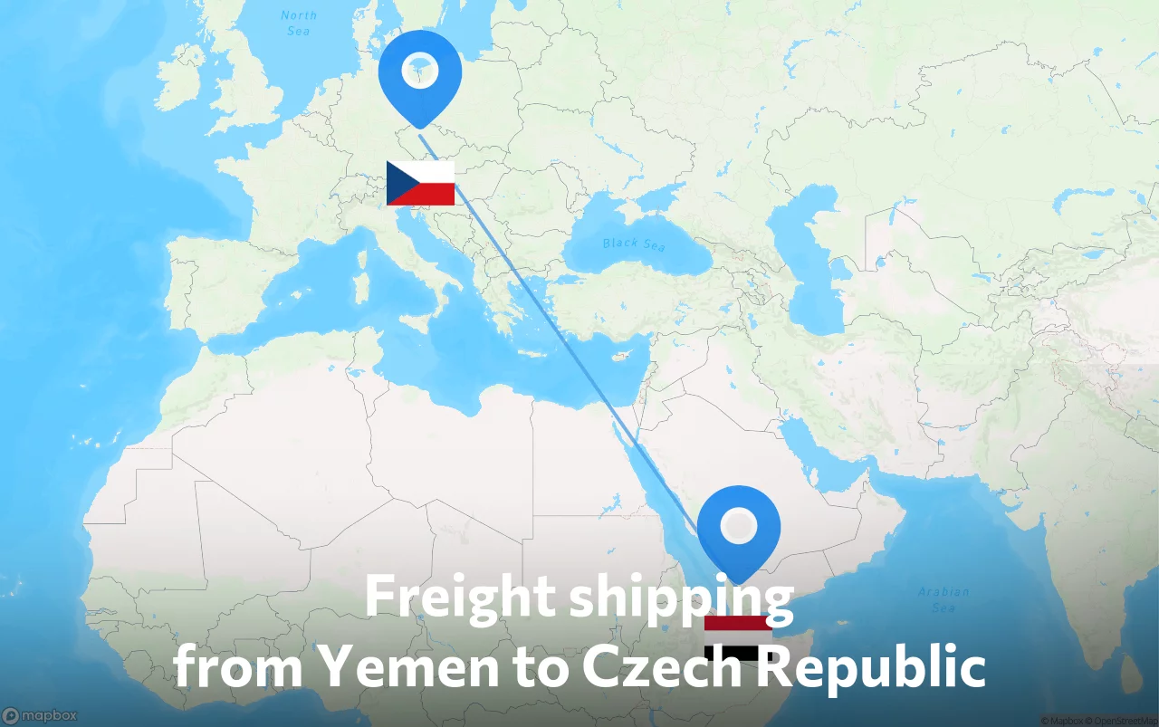 Shipping route from Yemen to Czech Republic