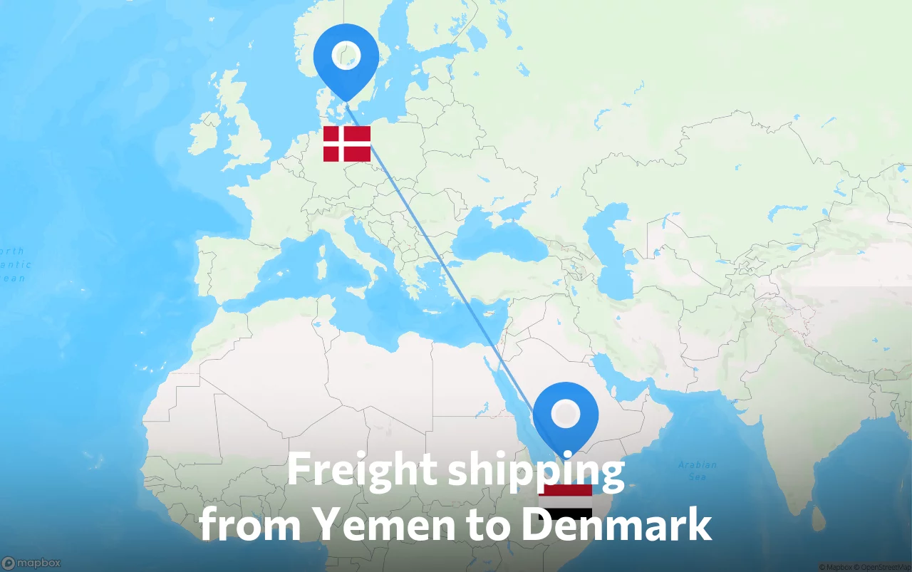 Shipping route from Yemen to Denmark