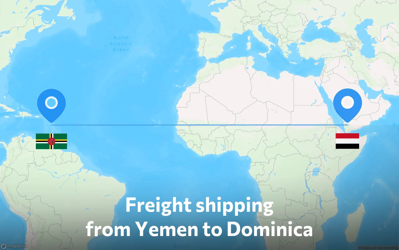 Shipping route from Yemen to Dominica
