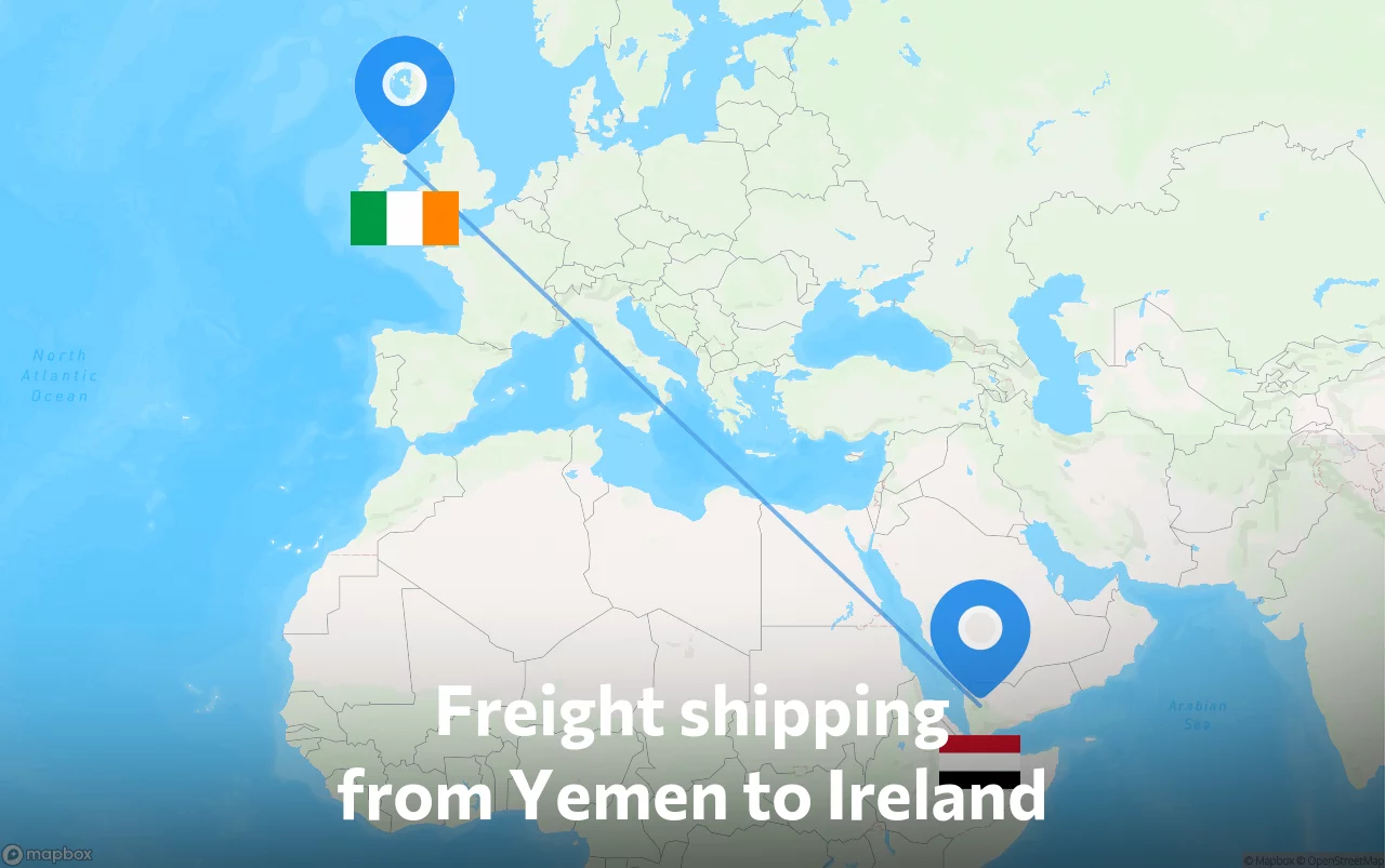Shipping route from Yemen to Ireland