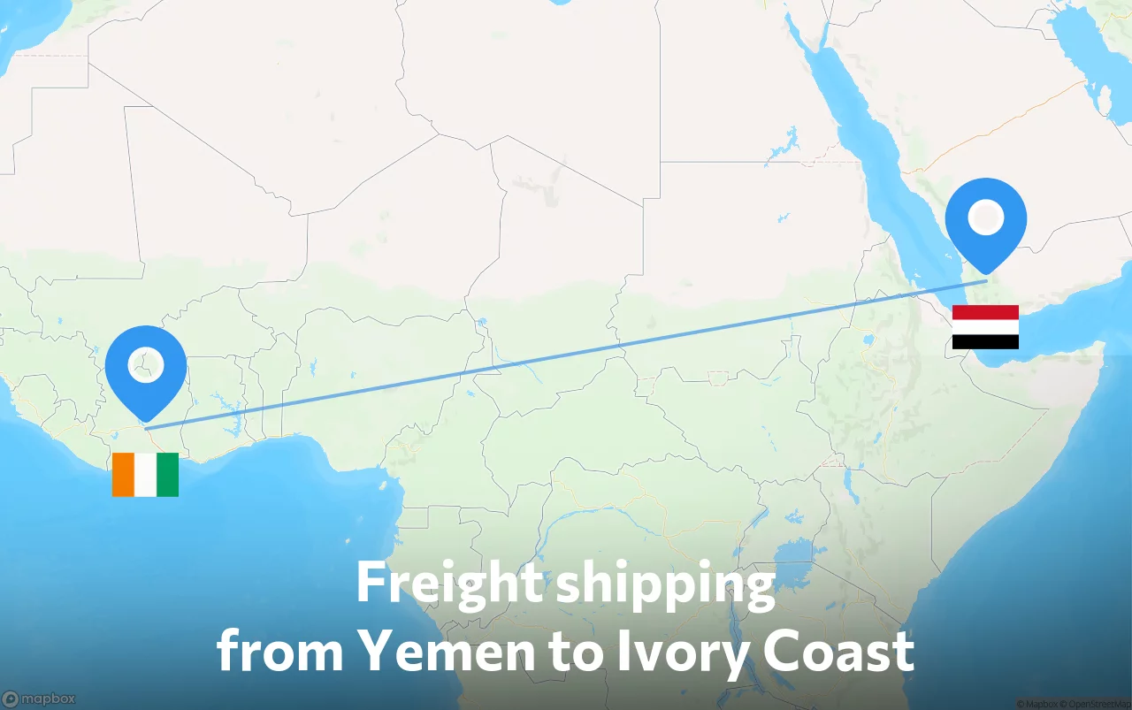 Shipping route from Yemen to Ivory Coast