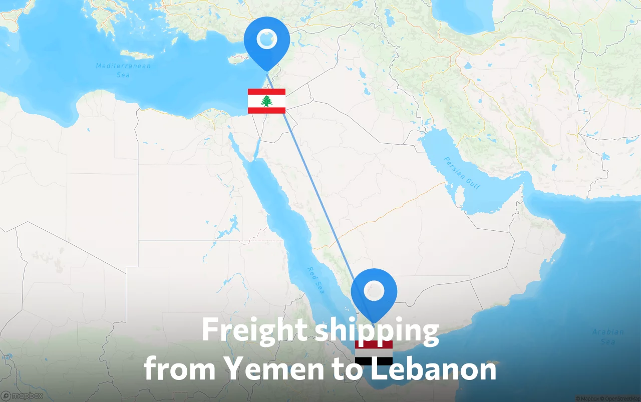 Shipping route from Yemen to Lebanon