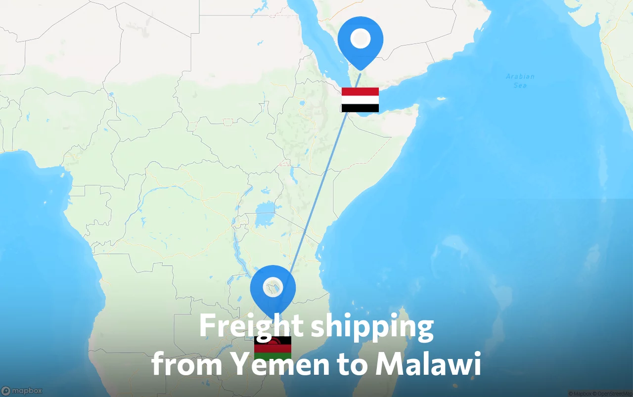 Shipping route from Yemen to Malawi