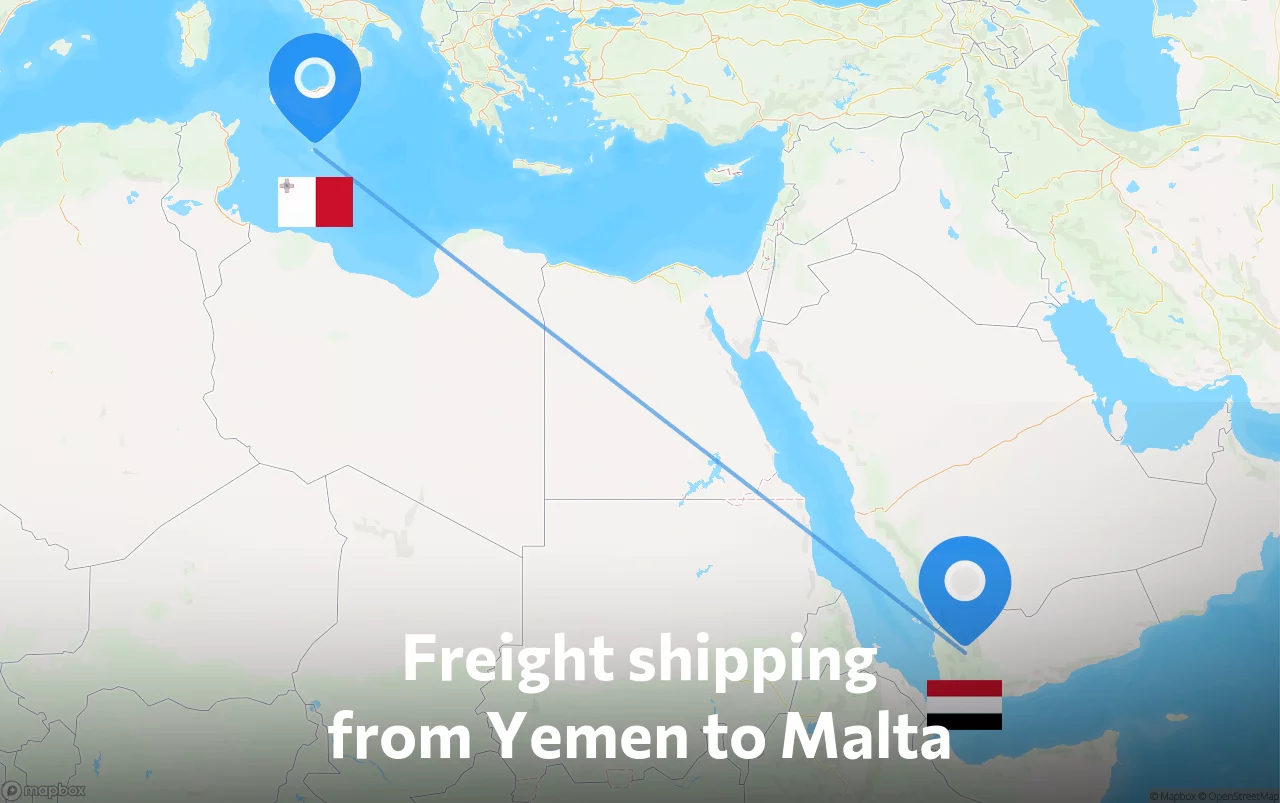 Shipping route from Yemen to Malta