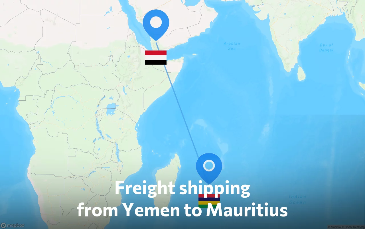 Shipping route from Yemen to Mauritius