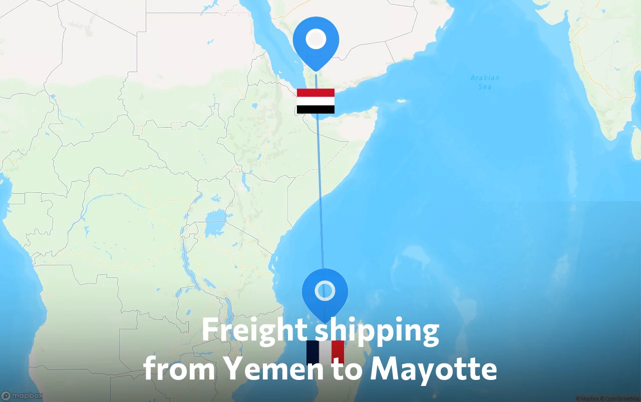 Shipping route from Yemen to Mayotte