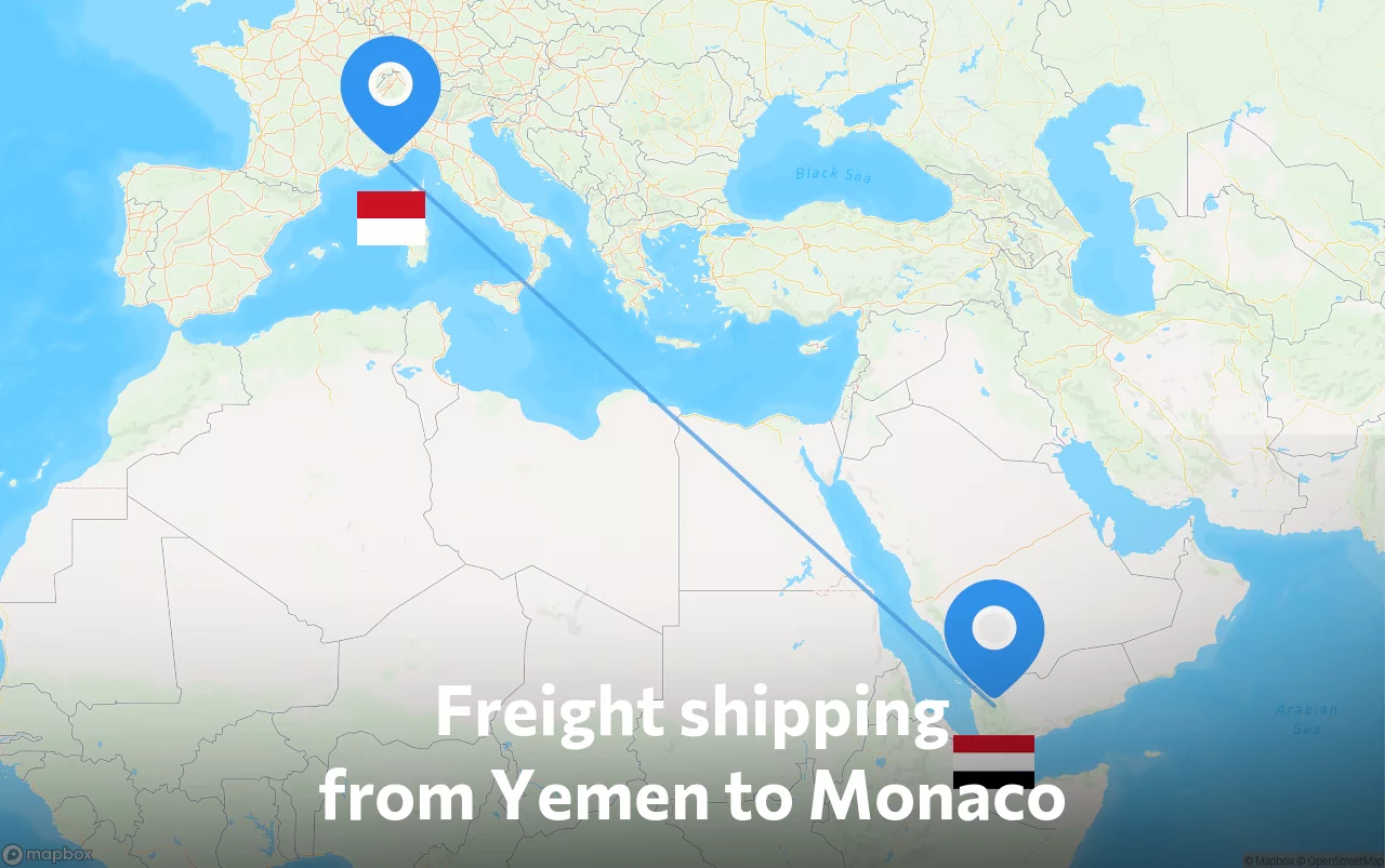 Shipping route from Yemen to Monaco
