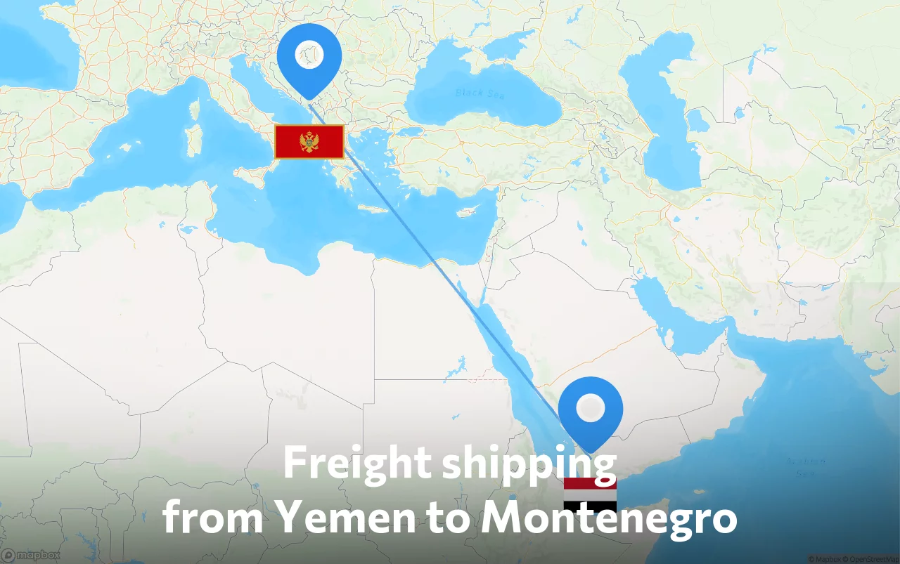 Shipping route from Yemen to Montenegro