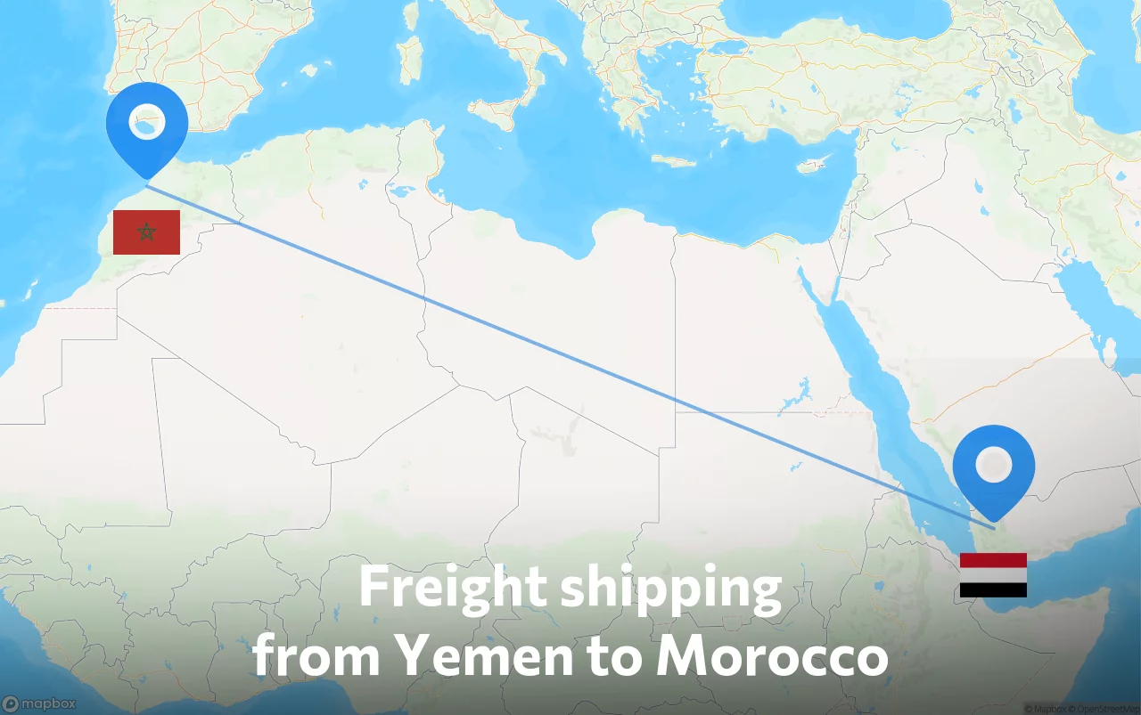 Shipping route from Yemen to Morocco