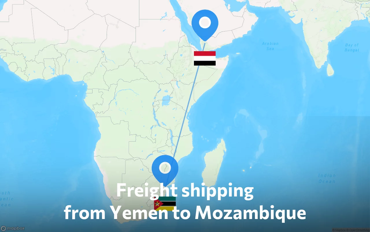 Shipping route from Yemen to Mozambique
