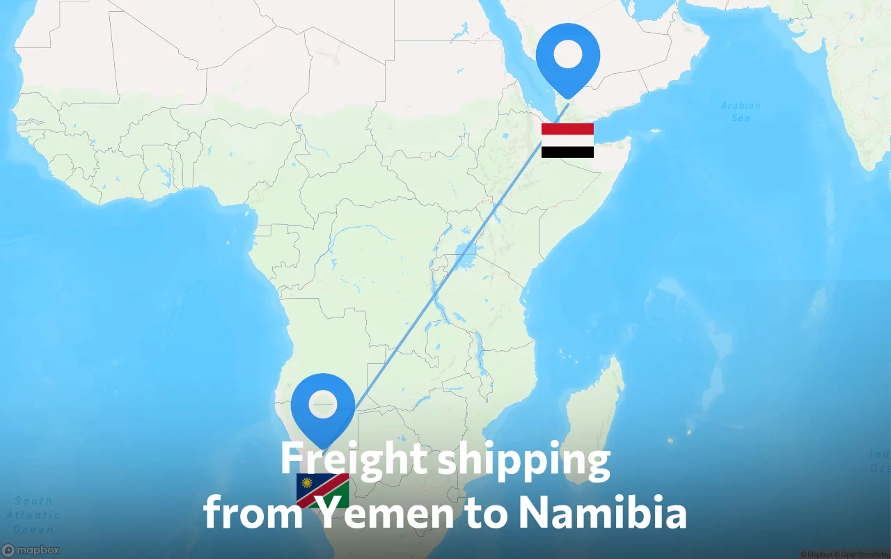 Shipping route from Yemen to Namibia