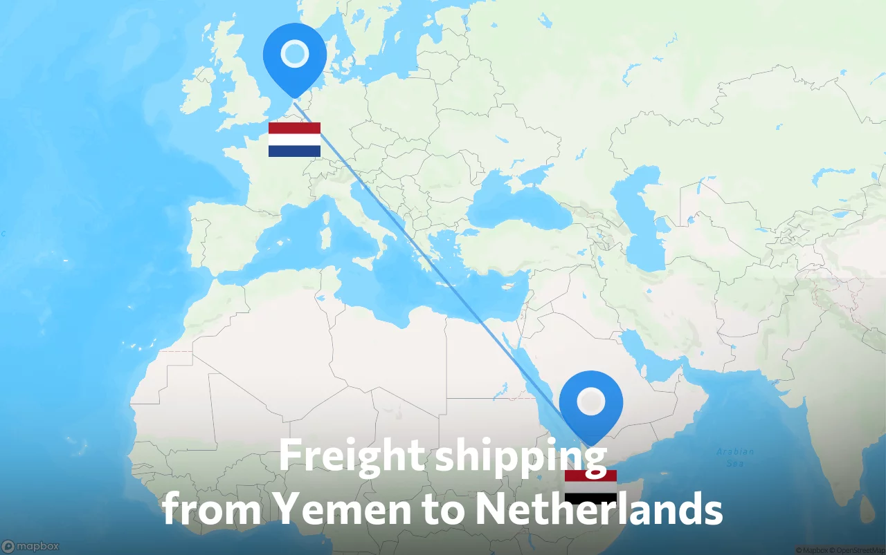 Shipping route from Yemen to Netherlands