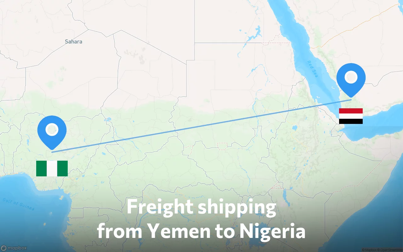 Shipping route from Yemen to Nigeria