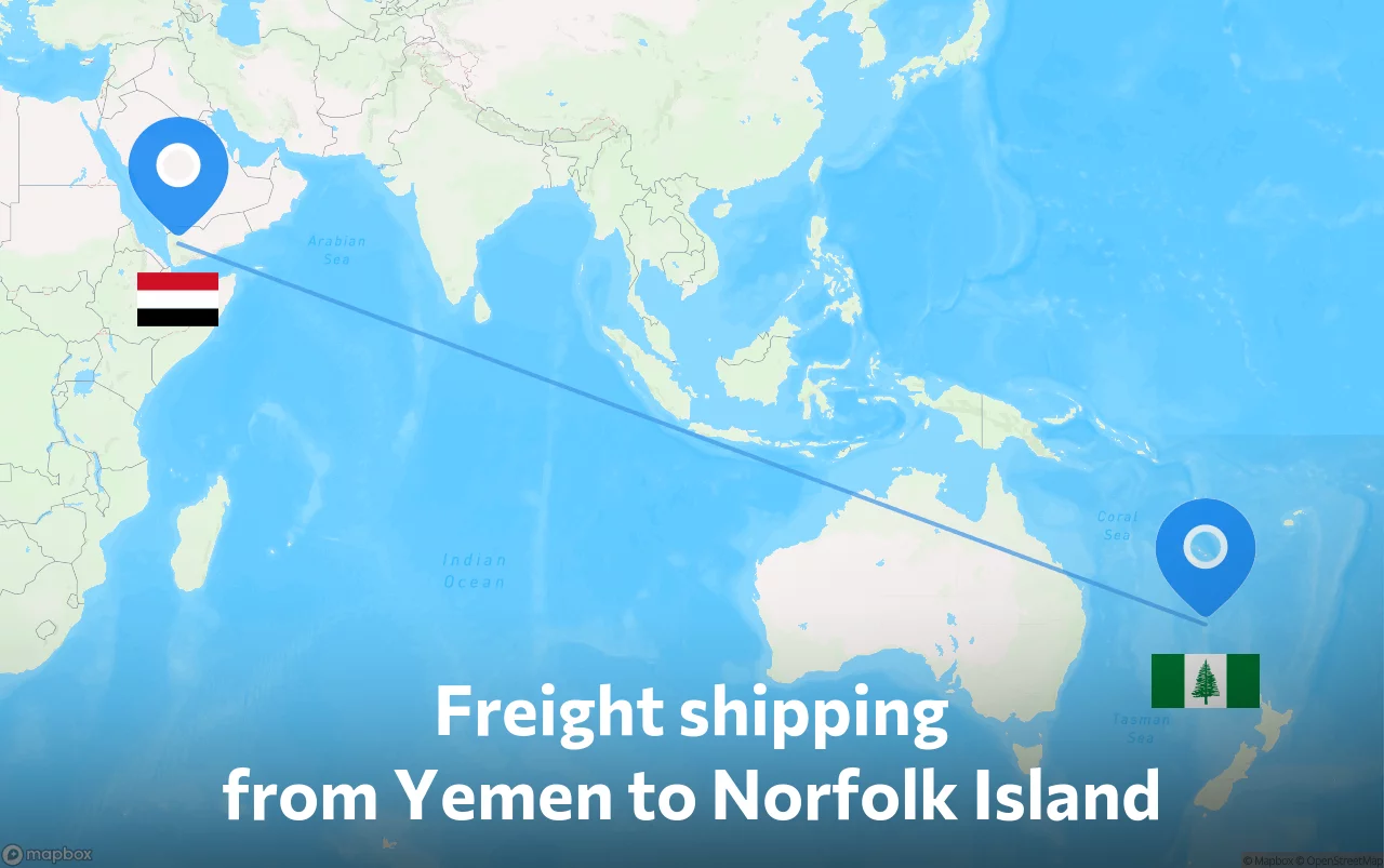 Shipping route from Yemen to Norfolk Island