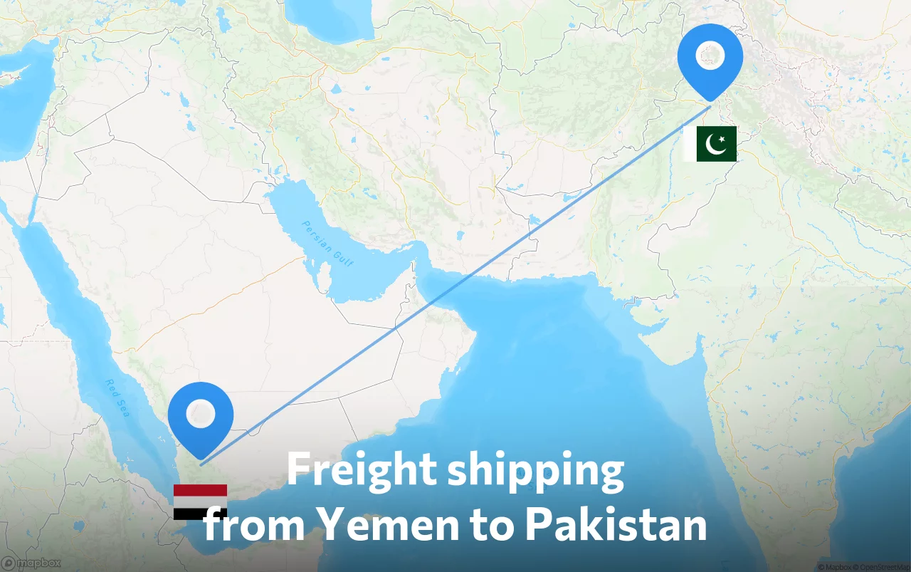Shipping route from Yemen to Pakistan